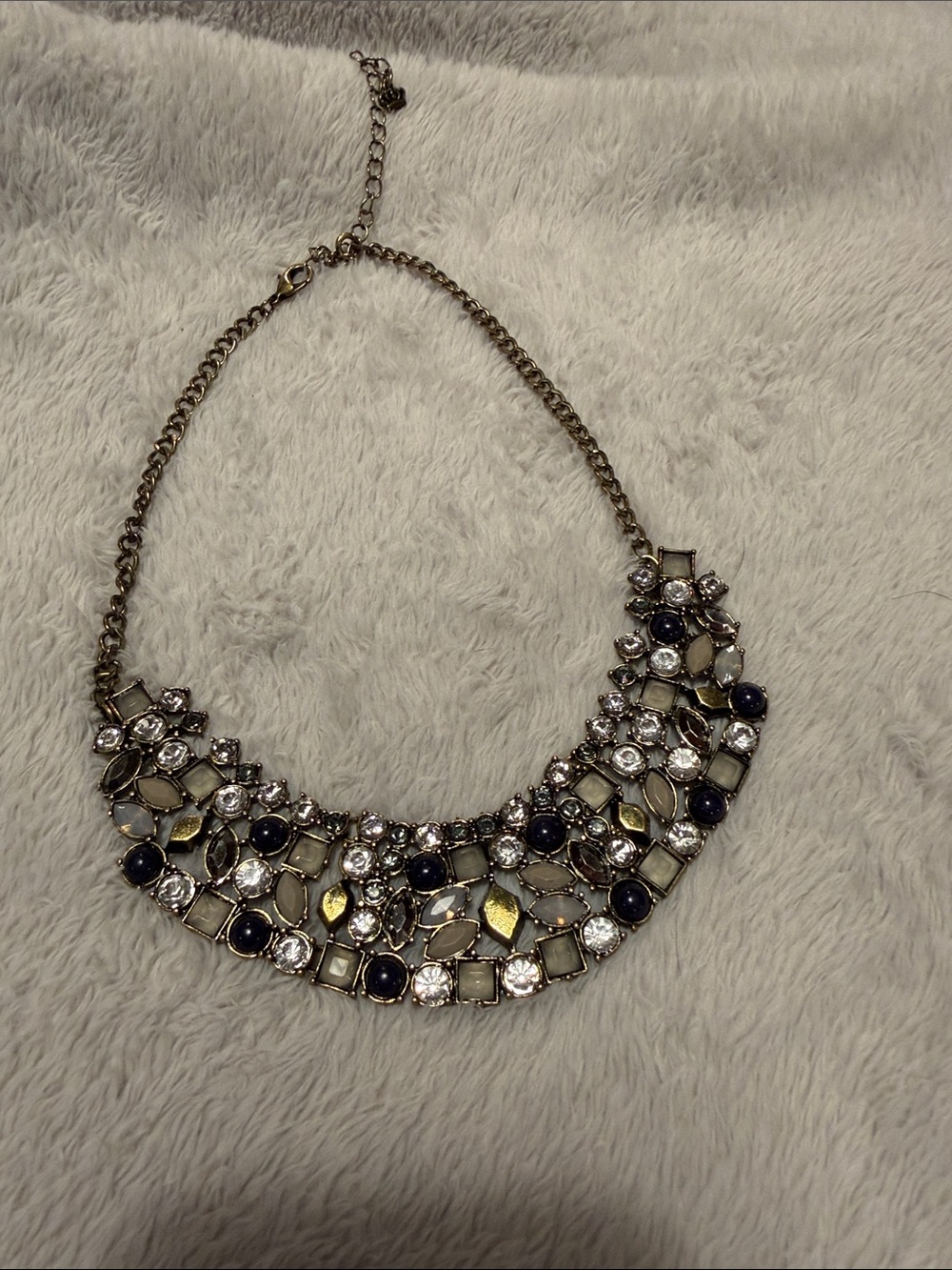 Vintage-Inspired Statement Necklace in Navy, Gold & Clear
